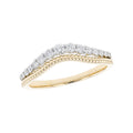 Gold ring with diamond accents on a white background