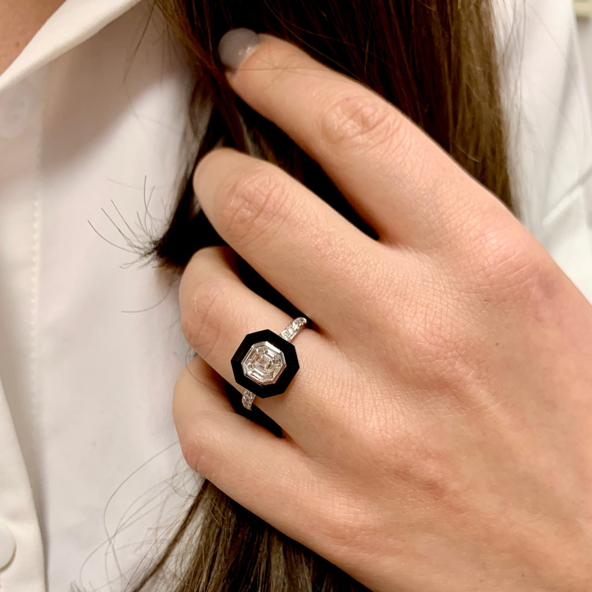 Black Onyx "Deco" Ring by Doves Jewelry, SKU 130-00116, view 2 — Moses Jewelers
