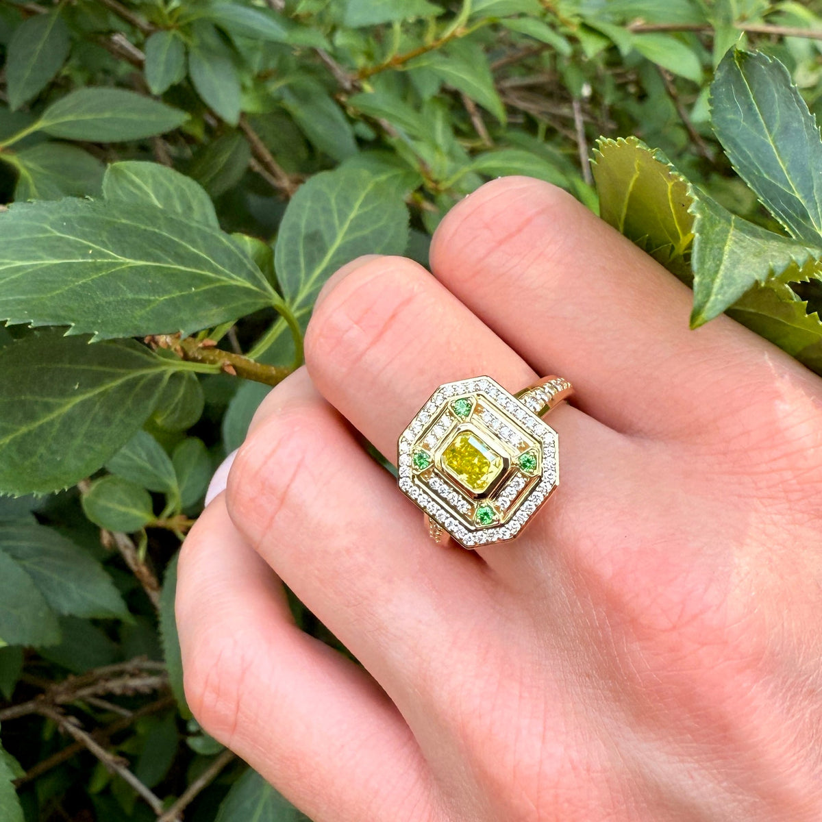 Fancy Vivid Greenish Yellow Diamond Ring by Stuller, SKU 130-00159, view 2 — Moses Jewelers