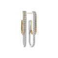 A pair of double-row hoop earrings in yellow gold and white gold, embellished with pavé-set clear stones, shown against a plain white background.