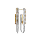 A pair of double-row hoop earrings in yellow gold and white gold, embellished with pavé-set clear stones, shown against a plain white background.
