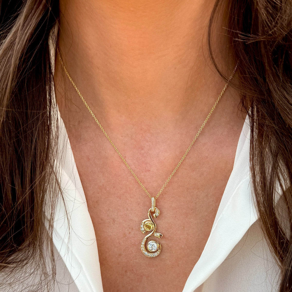 Fancy Vivid Orange-Yellow Diamond Necklace by Stuller, SKU 160-14696, view 2 — Moses Jewelers