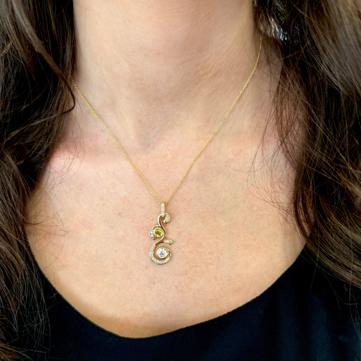 Fancy Vivid Orange-Yellow Diamond Necklace by Stuller, SKU 160-14696, view 3 — Moses Jewelers