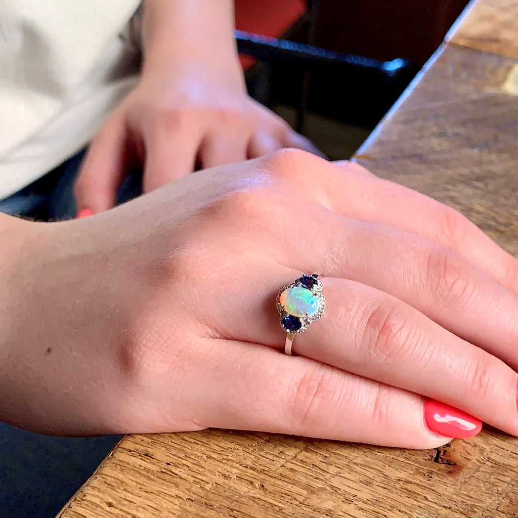 Opal & Blue Sapphire Ring by Idaho Opal & Gem Corporation, SKU 200-07010, view 2 — Moses Jewelers