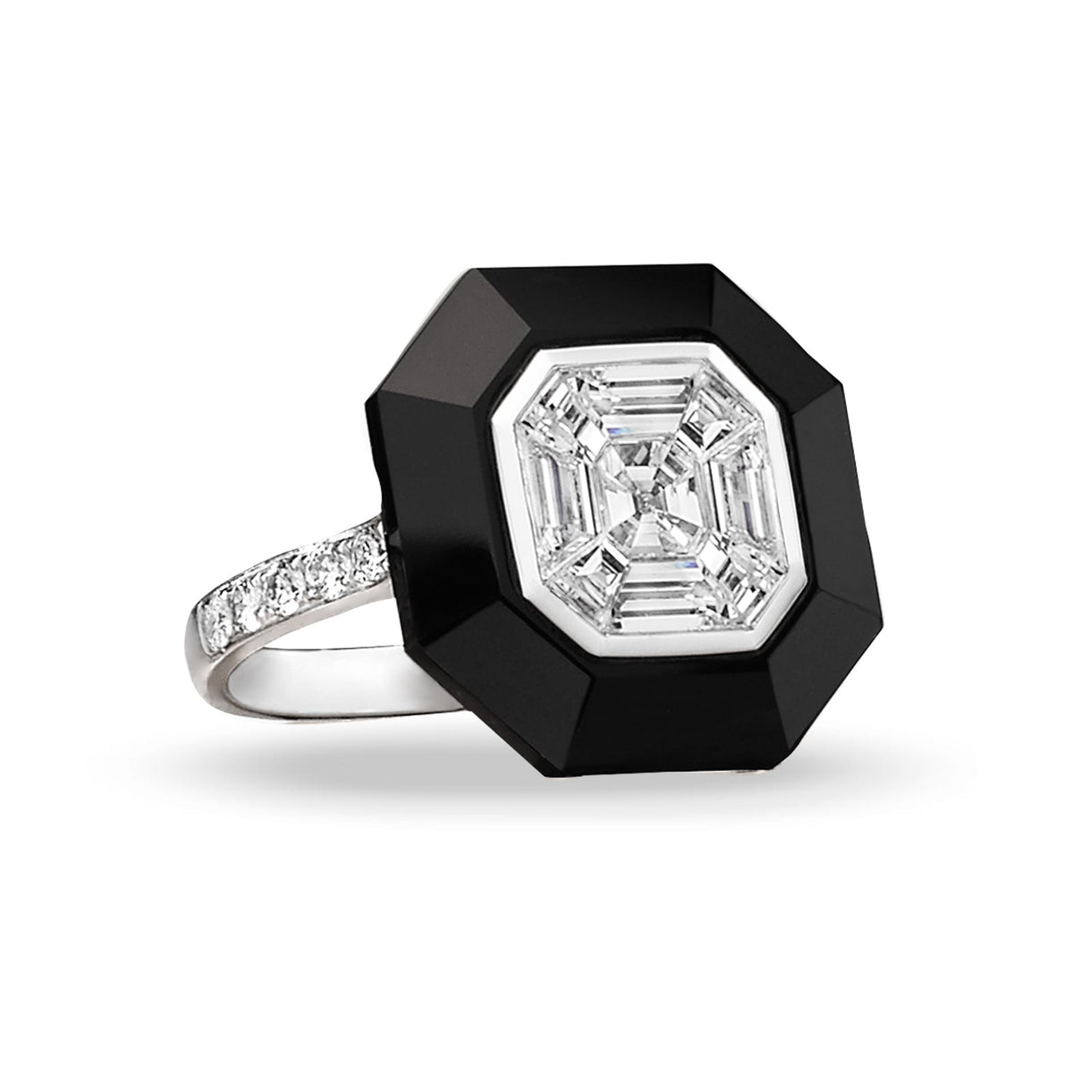Black Onyx "Deco" Ring by Doves Jewelry, SKU 130-00116, main view — Moses Jewelers