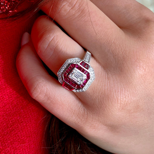 Art Deco Inspired Diamond & Ruby Ring by Allison-Kaufman, SKU 200-07123, view 2 — Moses Jewelers