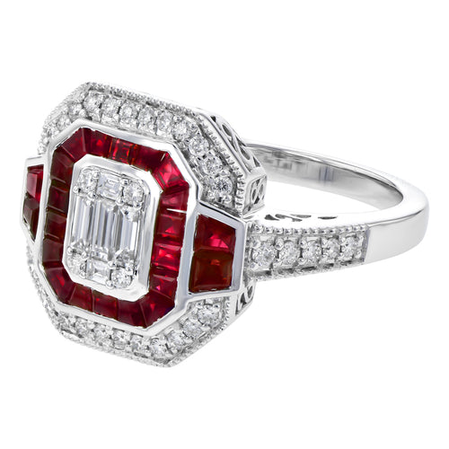 Art Deco Inspired Diamond & Ruby Ring by Allison-Kaufman, SKU 200-07123, main view — Moses Jewelers