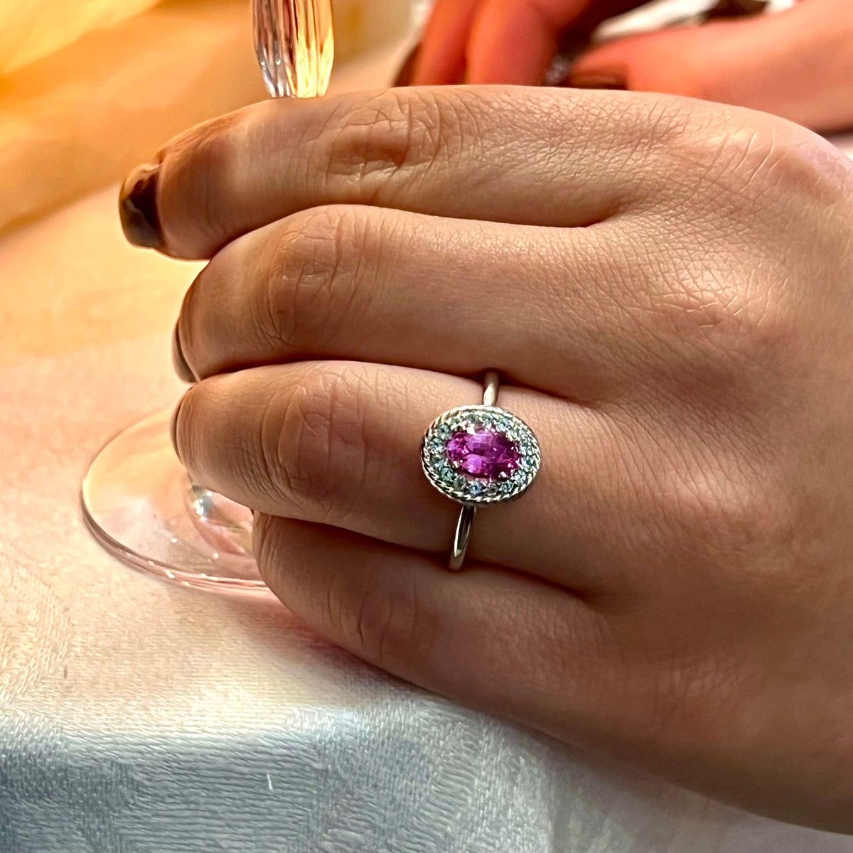 Pink Sapphire & Sky Blue Topaz Ring by Stuller, SKU 200-07113, view 2 — Moses Jewelers