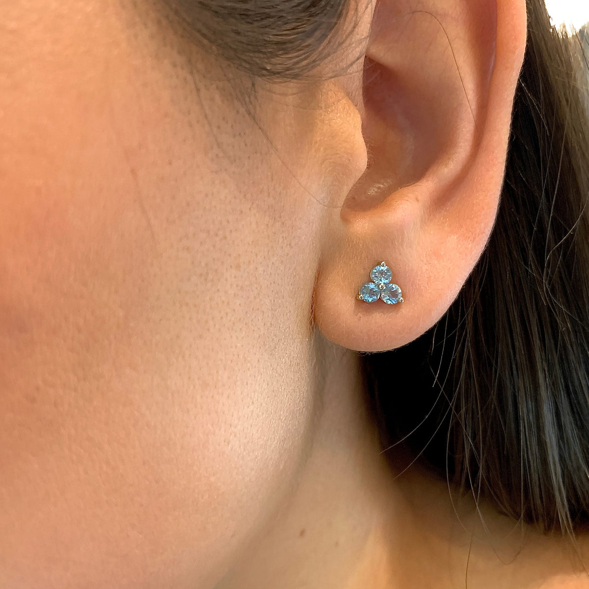 Aquamarine Trio Stud Earrings by Stuller, SKU 210-00397, view 2 — Moses Jewelers
