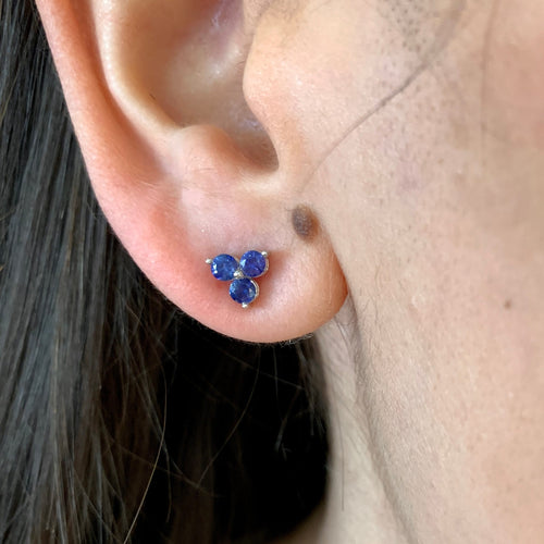 Blue Sapphire Trio Stud Earrings by Stuller, SKU 210-00322, view 2 — Moses Jewelers