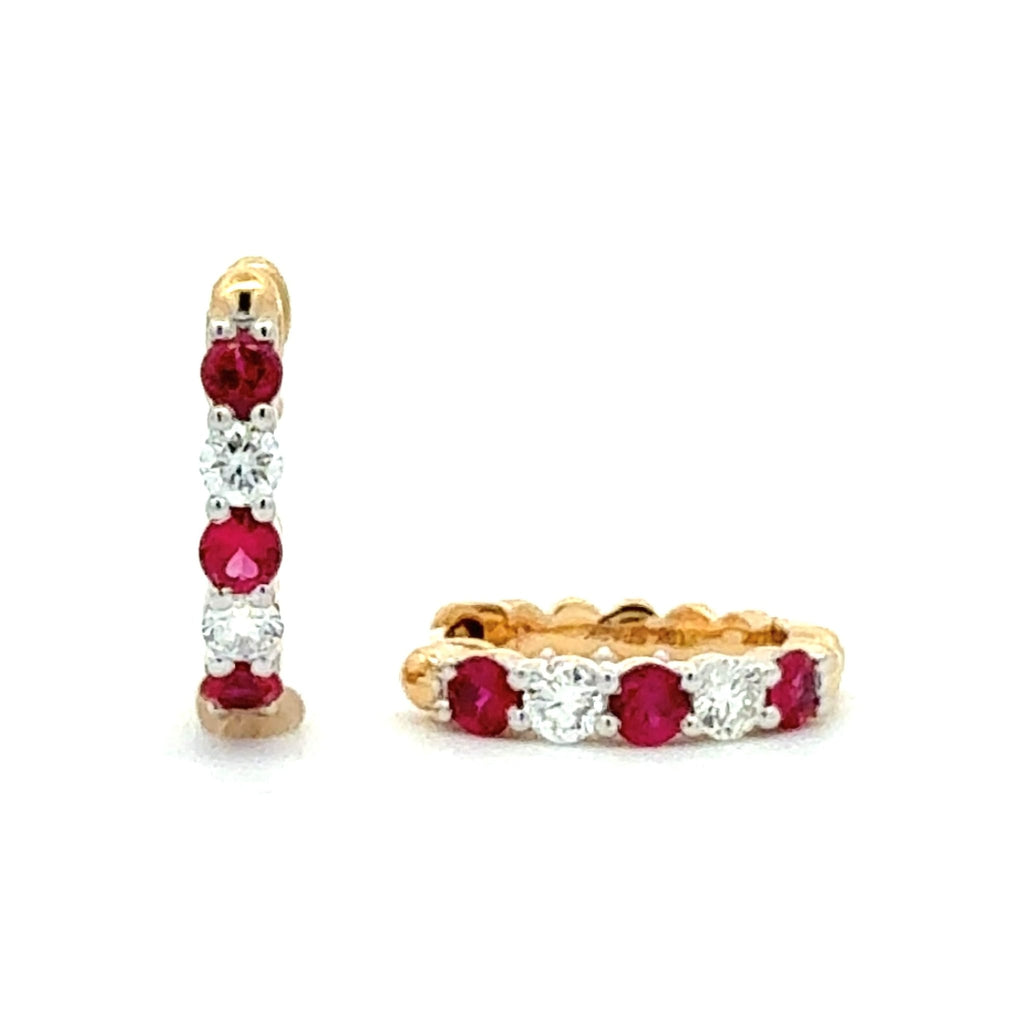 Ruby & Diamond Huggie Hoop Earrings by Spark Creations, Inc., SKU 210-00424, main view — Moses Jewelers