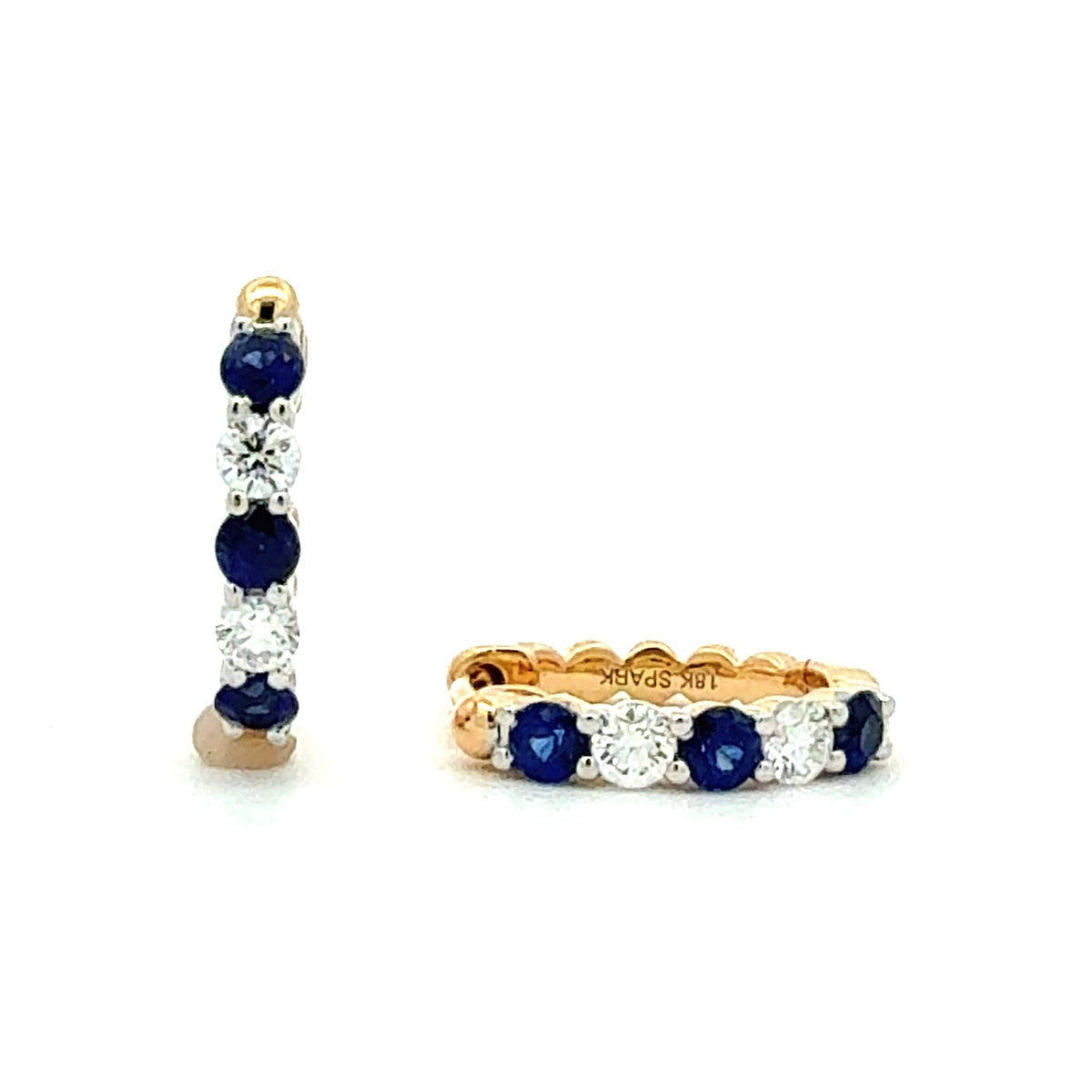 Sapphire & Diamond Huggie Hoop Earrings by Spark Creations, Inc., SKU 210-00427, main view — Moses Jewelers