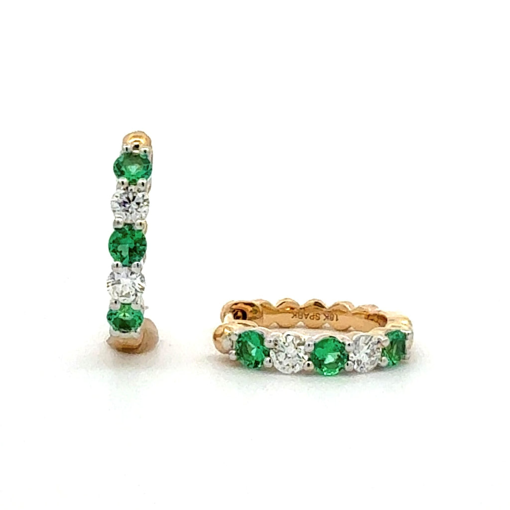 Emerald & Diamond Huggie Hoop Earrings by Spark Creations, Inc., SKU 210-00420, main view — Moses Jewelers