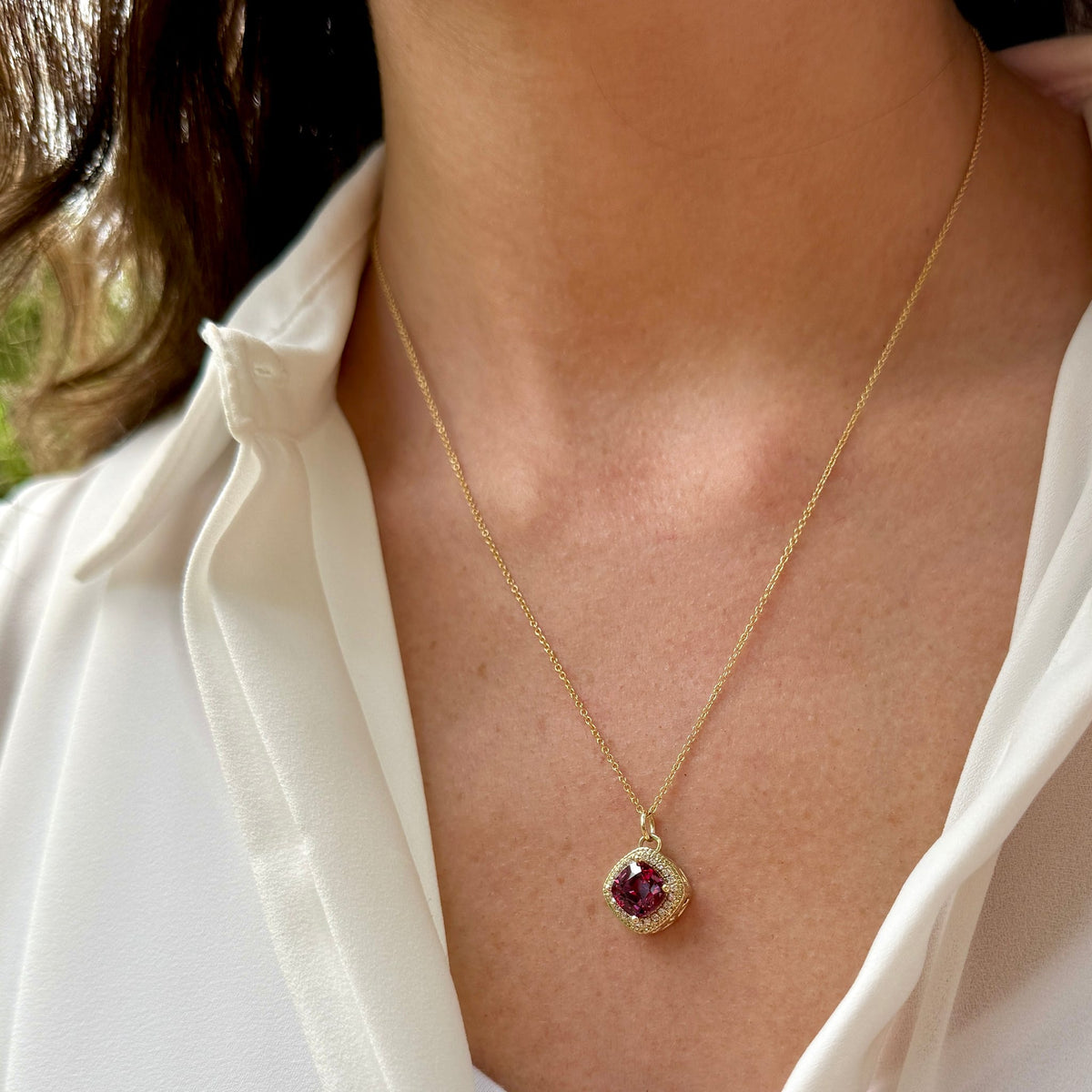 Mahenge Garnet Necklace by Stuller, SKU 230-00578, view 2 — Moses Jewelers