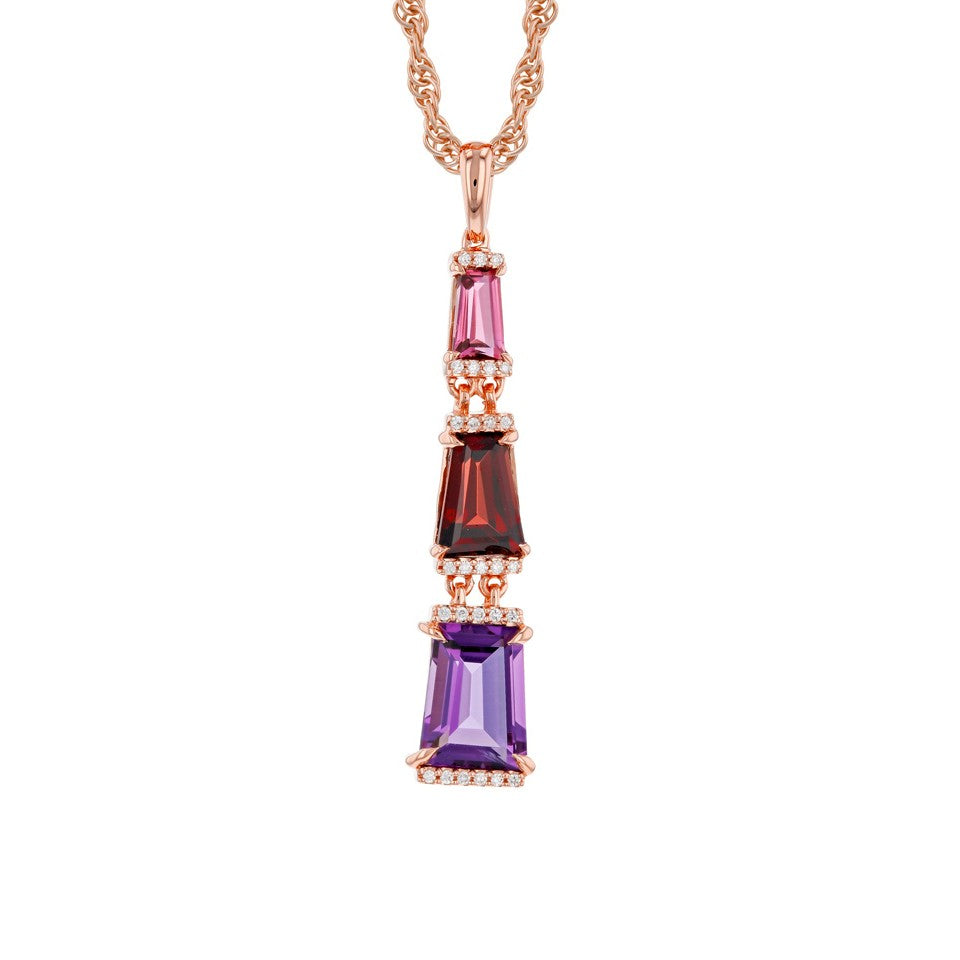 Pink Tourmaline, Garnet, & Amethyst Necklace