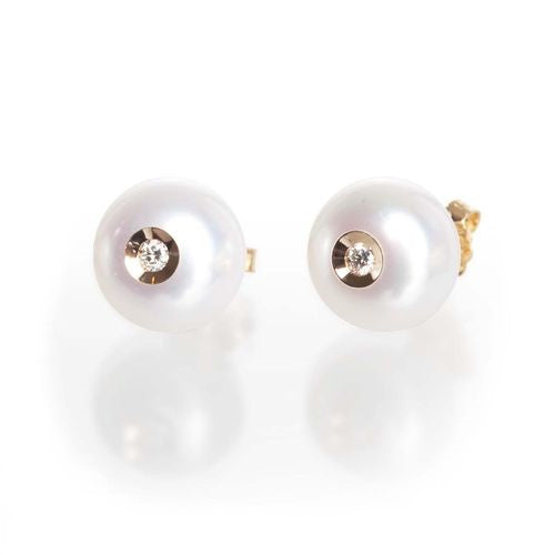 Diamond in a Pearl Earrings by Galatea Jewelry By Artist, SKU 340-29016, main view — Moses Jewelers