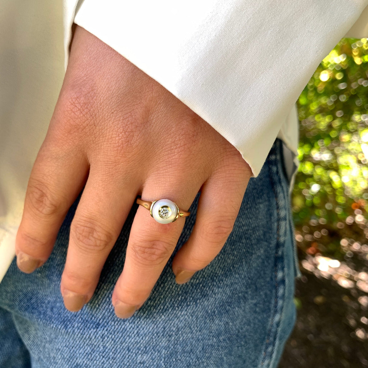 Diamond in a Pearl Ring by Galatea Jewelry By Artist, SKU 340-29029, view 2 — Moses Jewelers