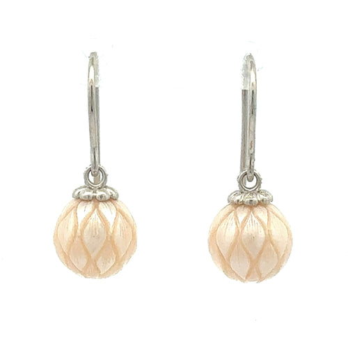 "Lucky Daisy" Carved Pearl Earrings by Galatea Jewelry By Artist, SKU 340-29037, main view — Moses Jewelers