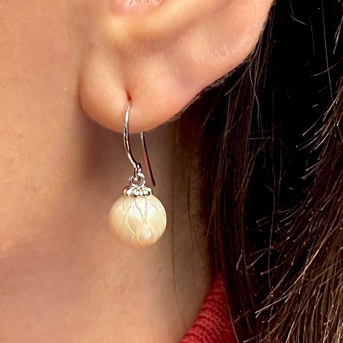 "Lucky Daisy" Carved Pearl Earrings