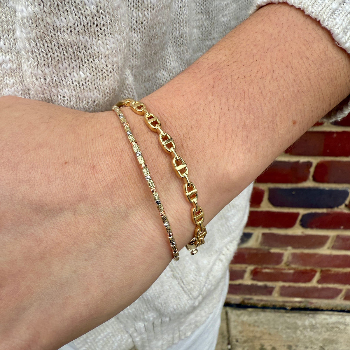 Tri-Tone Gold Bead Bracelet by Royal Chain Inc., SKU 440-09068, view 2 — Moses Jewelers