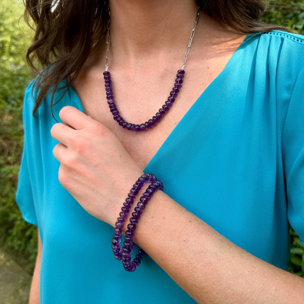Amethyst Bead & Paperclip Necklace by Garnet Impex USA Inc., SKU 650-648447, view 2 — Moses Jewelers