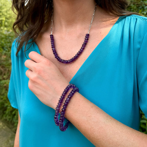 Amethyst Bead & Paperclip Necklace by Garnet Impex USA Inc., SKU 650-648447, view 2 — Moses Jewelers