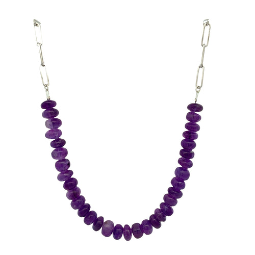 Amethyst Bead & Paperclip Necklace by Garnet Impex USA Inc., SKU 650-648447, main view — Moses Jewelers