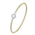 A gold braided cable bracelet with a silver-toned circular clasp adorned with small clear stones, shown on a plain white background.