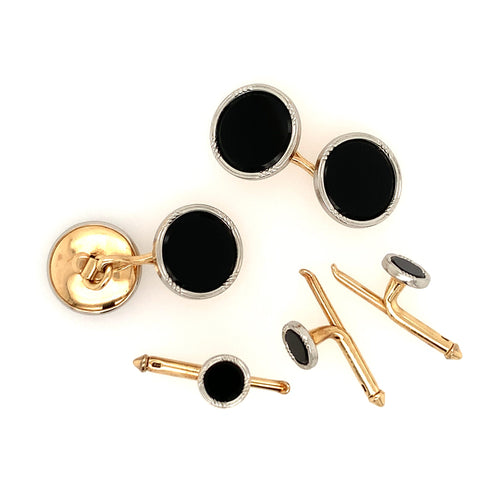 Black Onyx Cufflinks & Shirt Studs by Moses Street, SKU 800-04694, main view — Moses Jewelers