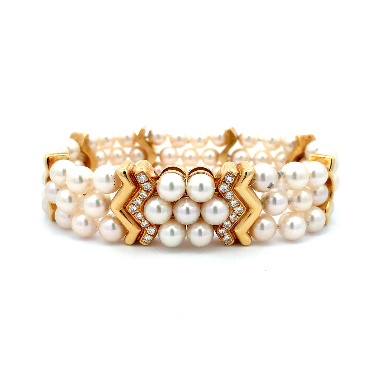 Pearl & Diamond Bracelet Signed "Mikimoto" by Excalibur, SKU 800-05189, main view — Moses Jewelers