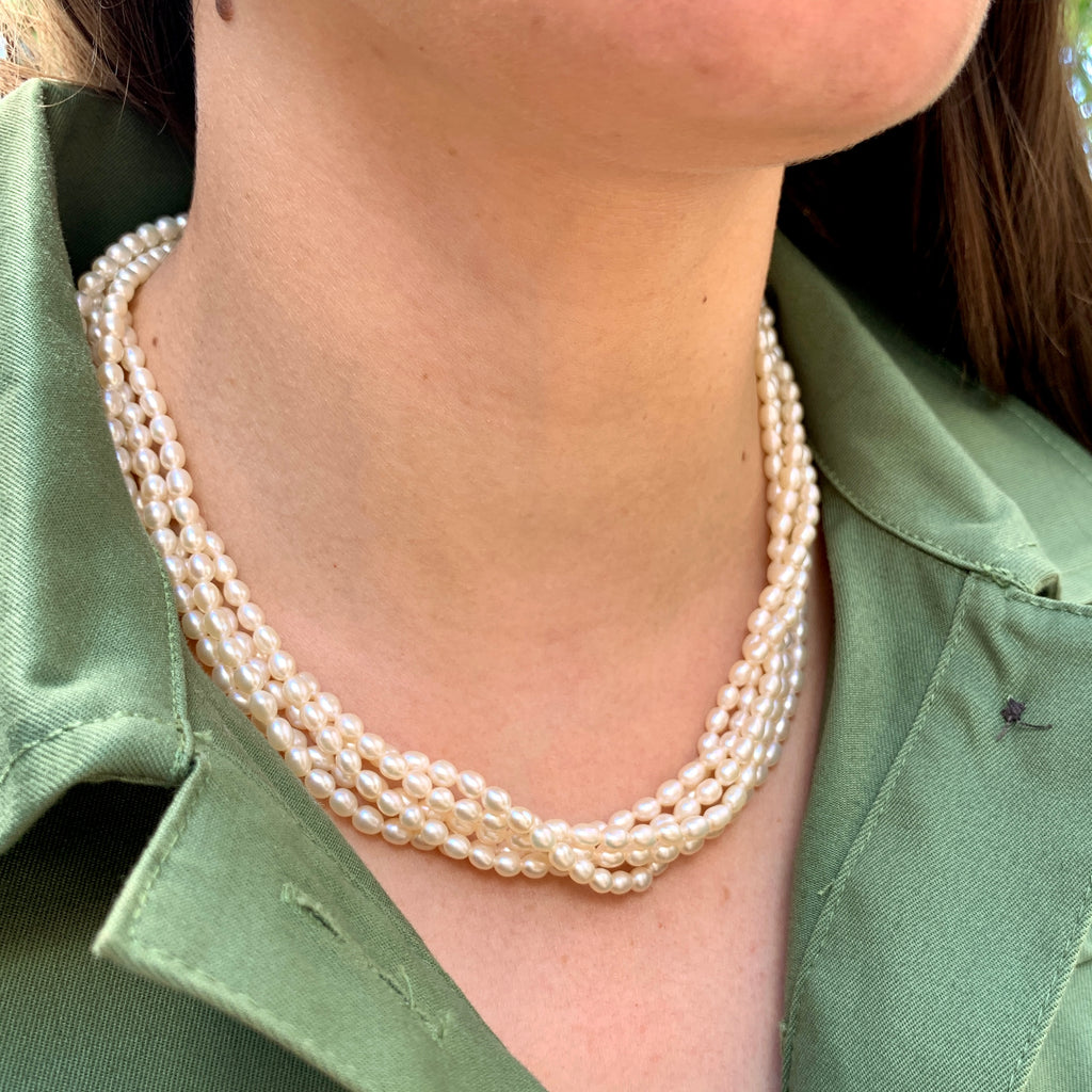 Biwa Pearl Torsade Necklace