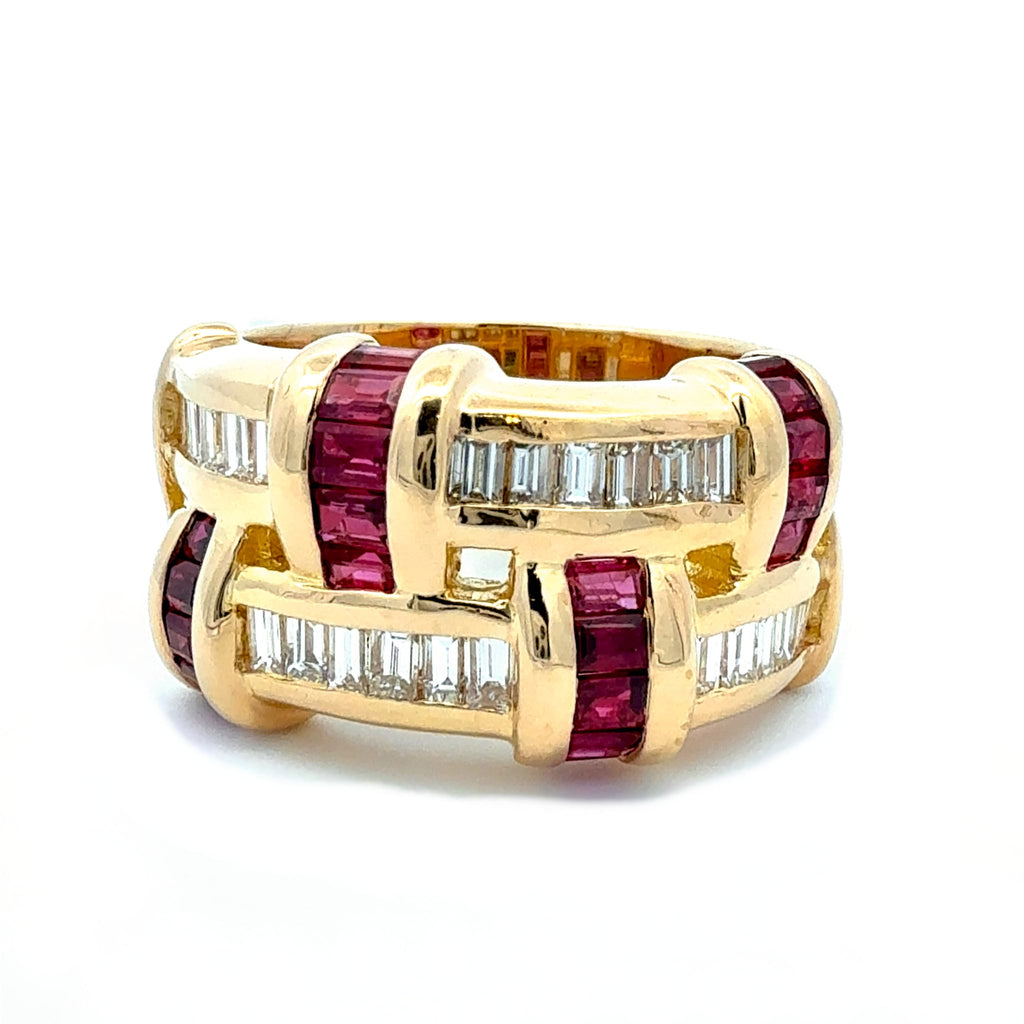Ruby & Diamond Basket Weave Ring Signed "C. Krypell" by Excalibur, SKU 800-05436, main view — Moses Jewelers