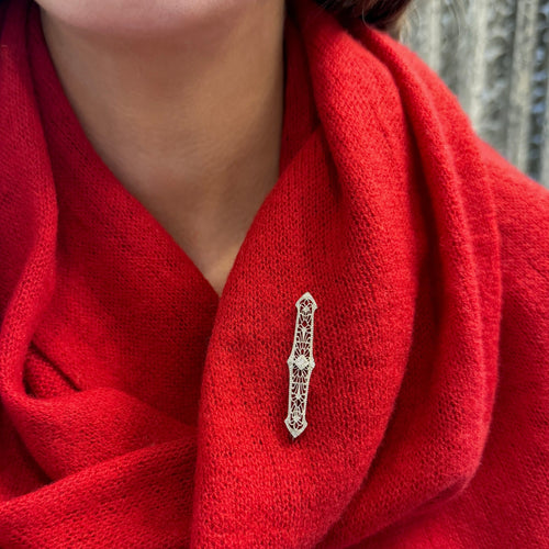 Art Deco Filigree Bar Pin Circa 1930 by Moses Street, SKU 800-05568, view 2 — Moses Jewelers
