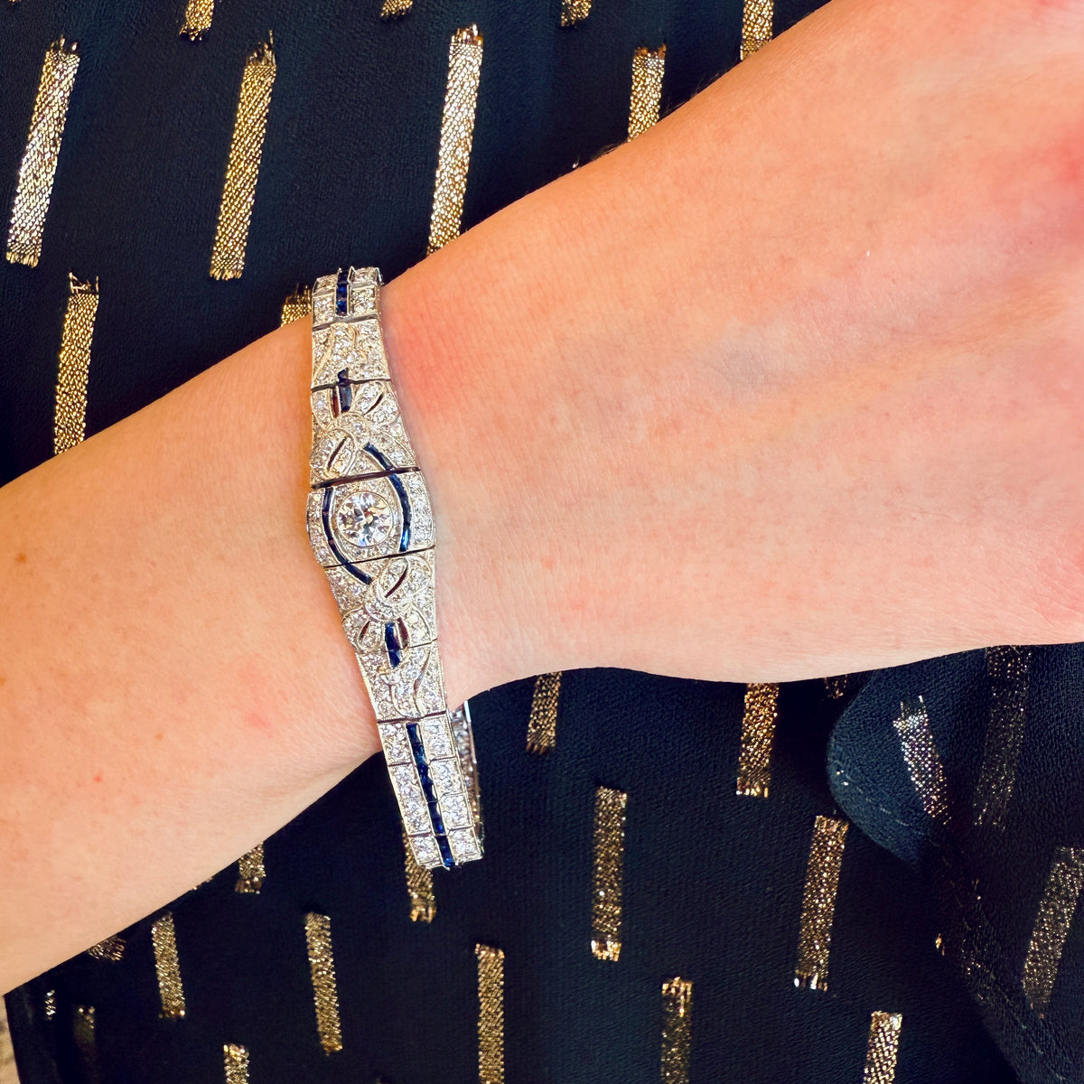 Art Deco Diamond & Blue Sapphire Bracelet