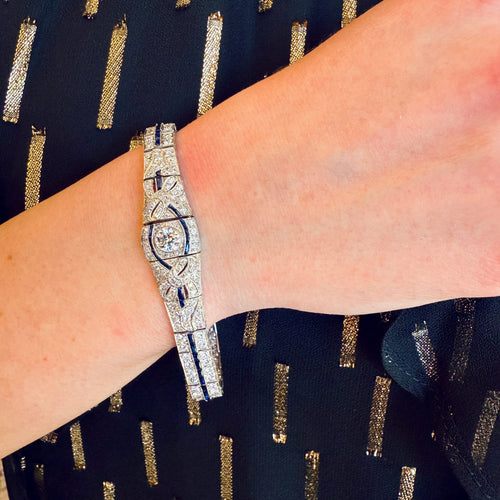 Art Deco Diamond & Blue Sapphire Bracelet by Joseph Dardashti, Ltd., SKU 870-00010, view 2 — Moses Jewelers