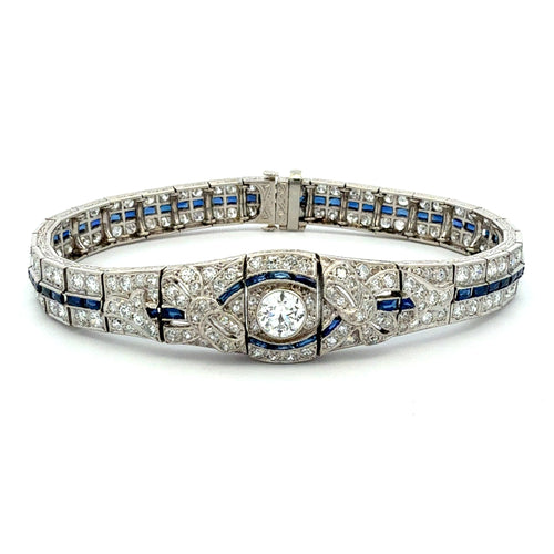 Art Deco Diamond & Blue Sapphire Bracelet by Joseph Dardashti, Ltd., SKU 870-00010, main view — Moses Jewelers