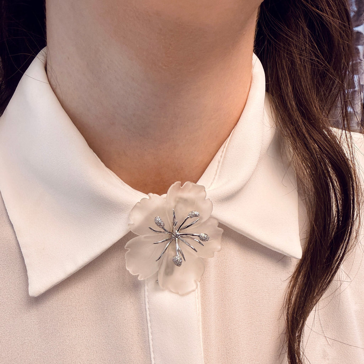 Handcarved Quartz Flower Pin by World Resources II, SKU 800-05606, view 2 — Moses Jewelers