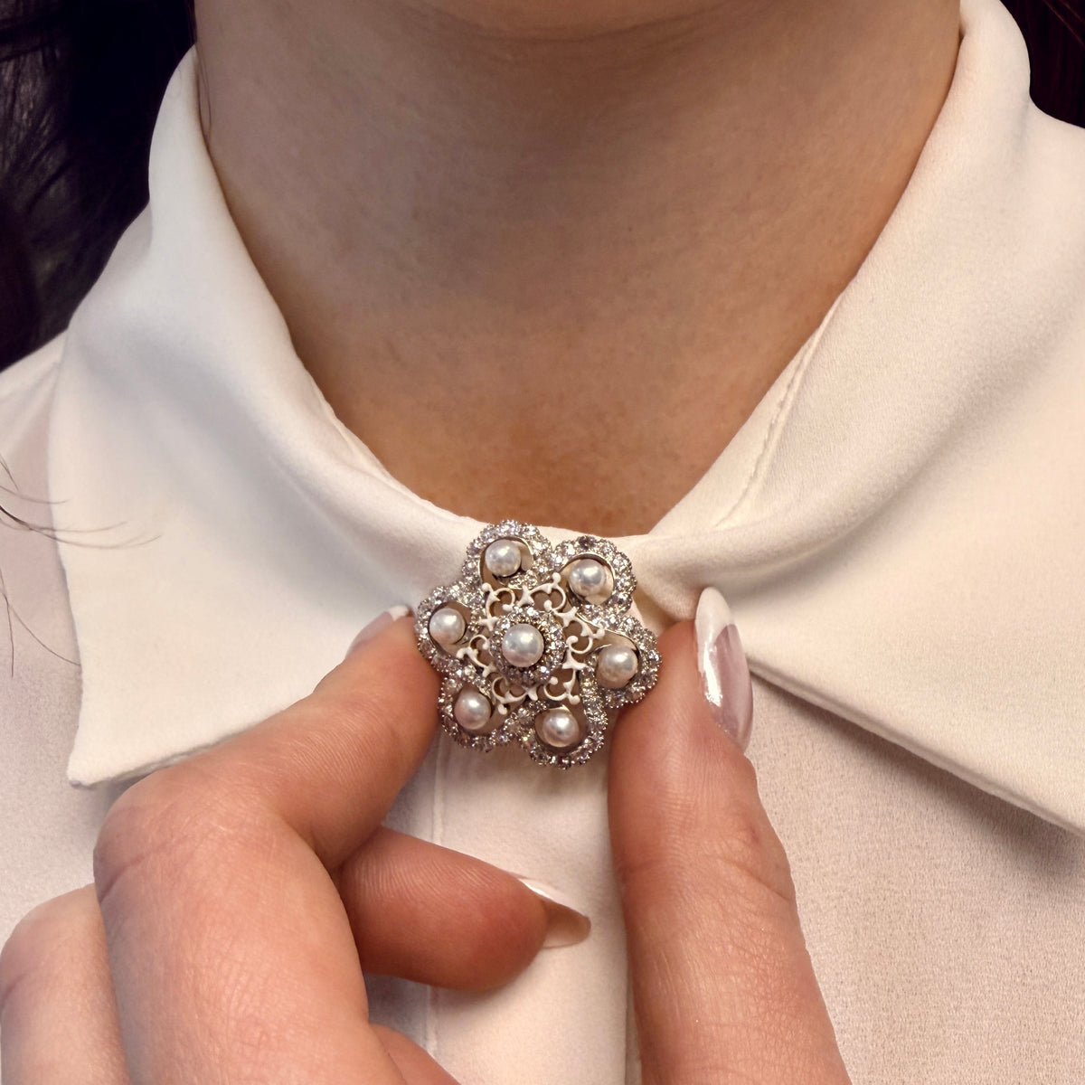Edwardian Natural Pearl & Diamond Pin Pendant Circa 1910