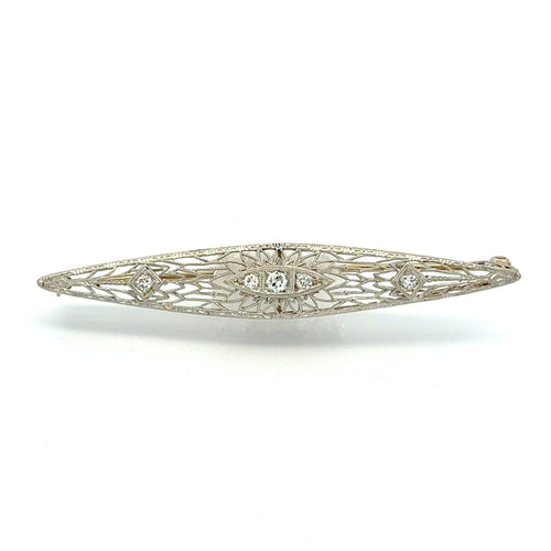 Art Deco Filigree Bar Pin Circa 1920 by Moses Street, SKU 800-05620, main view — Moses Jewelers