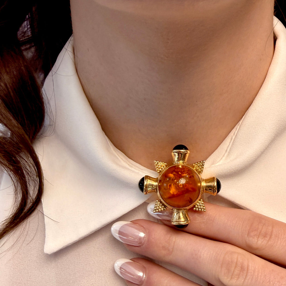 Amber & Onyx Pin by Moses Street, SKU 800-05726, view 2 — Moses Jewelers