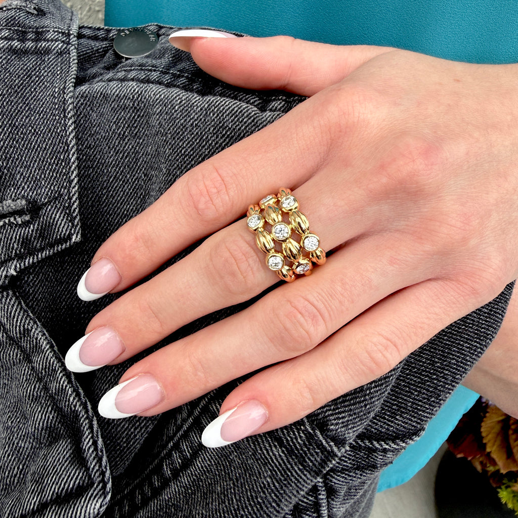 3 Row Diamond Nutmeg Ring Signed "Gumuchian"