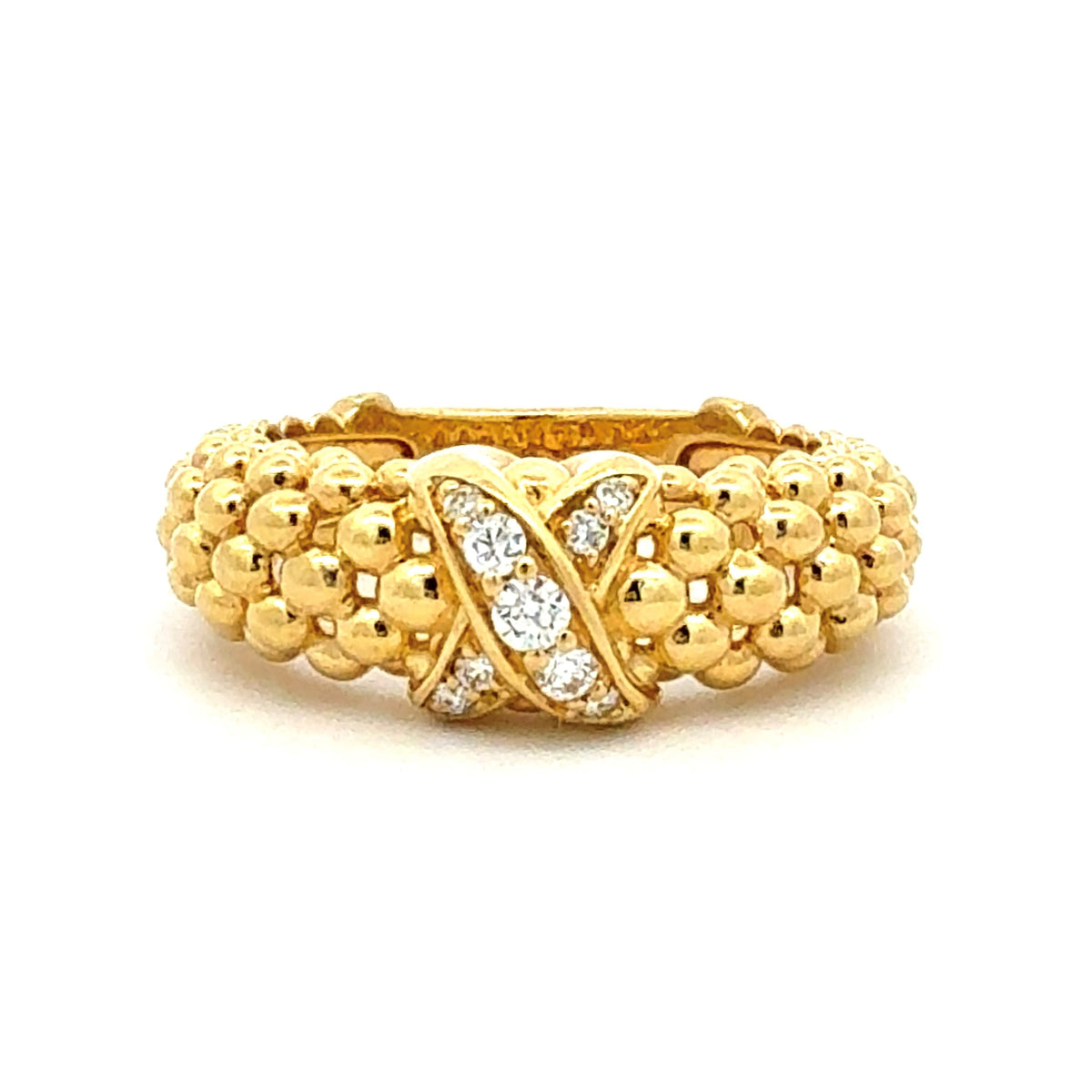 "X" Caviar Diamond Ring Signed "Lagos"