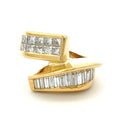 Gold ring with diamond accents on a white background