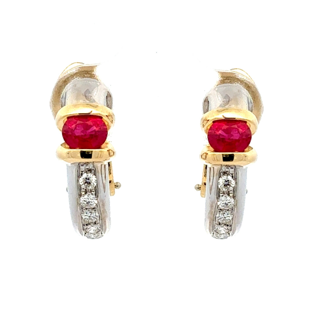 Two-Tone Ruby Earrings Signed "Spark"