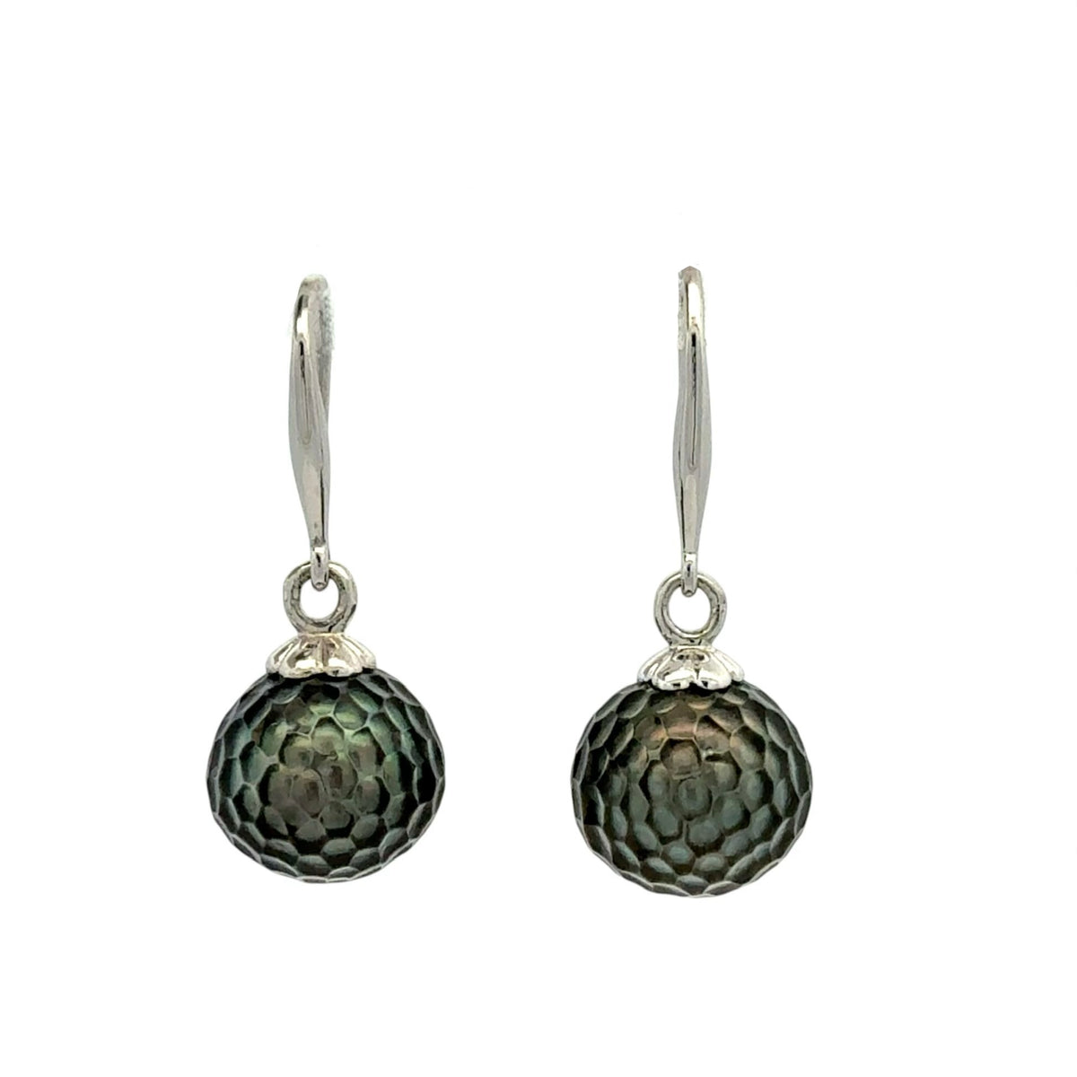 Tahitian Carved Pearl Earrings Signed "Galatea" by Moses Street, SKU 800-05842, main view — Moses Jewelers