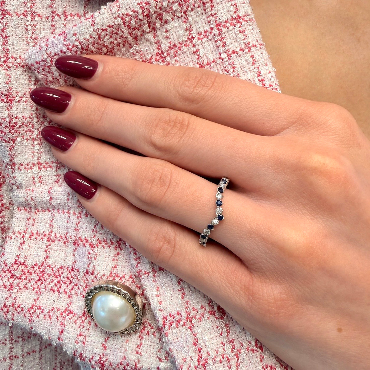 Sapphire & Diamond "V" Wedding Band