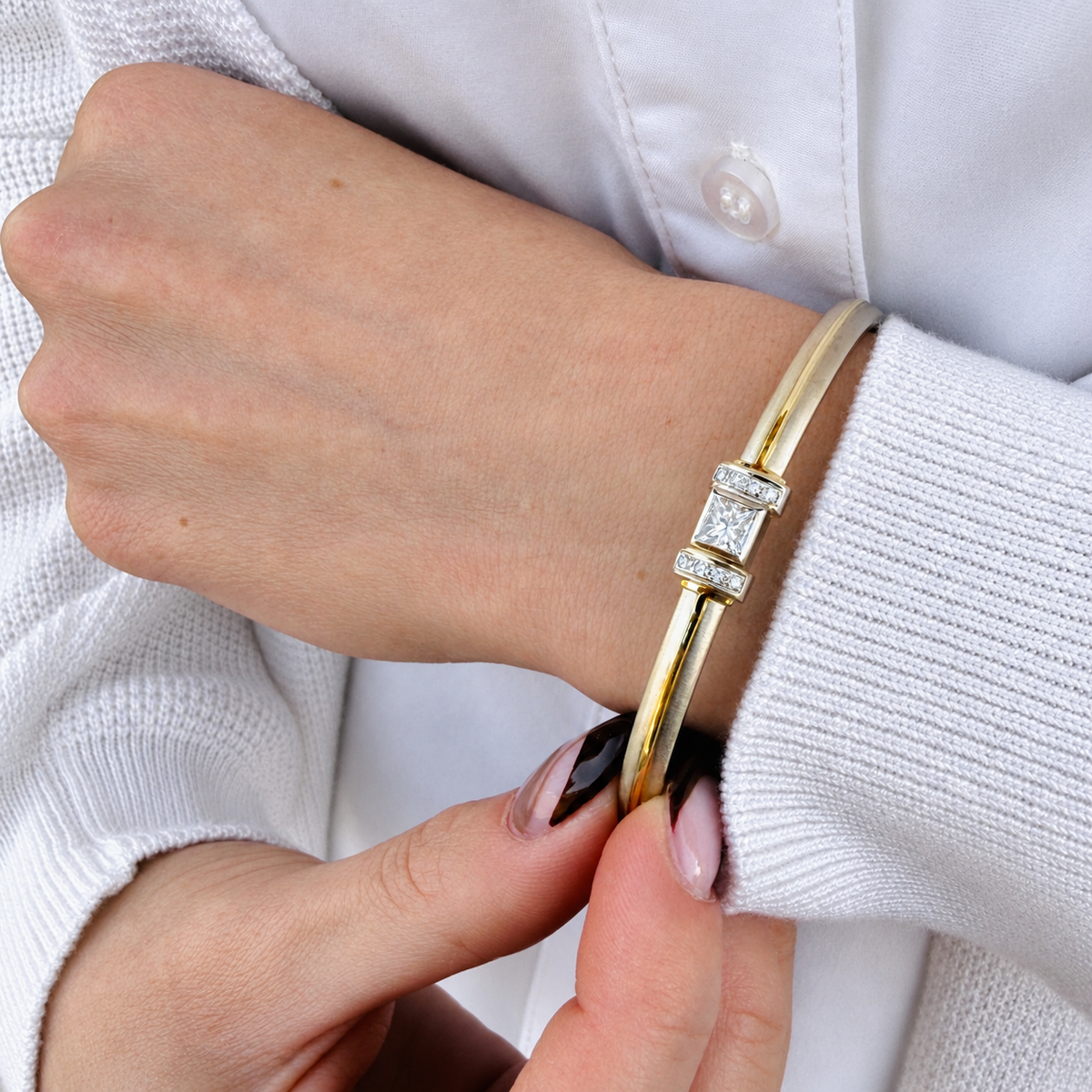 Diamond Bangle Bracelet Signed "Cede Ger"