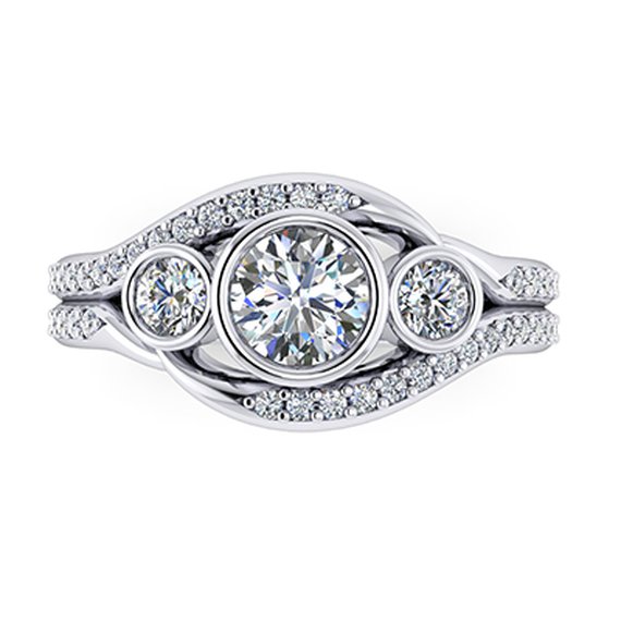 Asymmetrical custom engagement ring, alternate view — Moses Jewelers