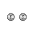 A pair of polished silver ball stud earrings on a plain white background.