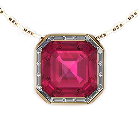 Custom basketweave ruby ring, front view — Moses Jewelers